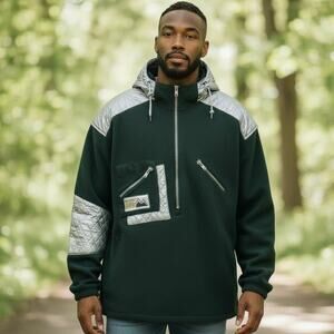 First Down Half Zip Packable Hood Pullover Fleece Hoodie Jacket Sweatshirt XXL